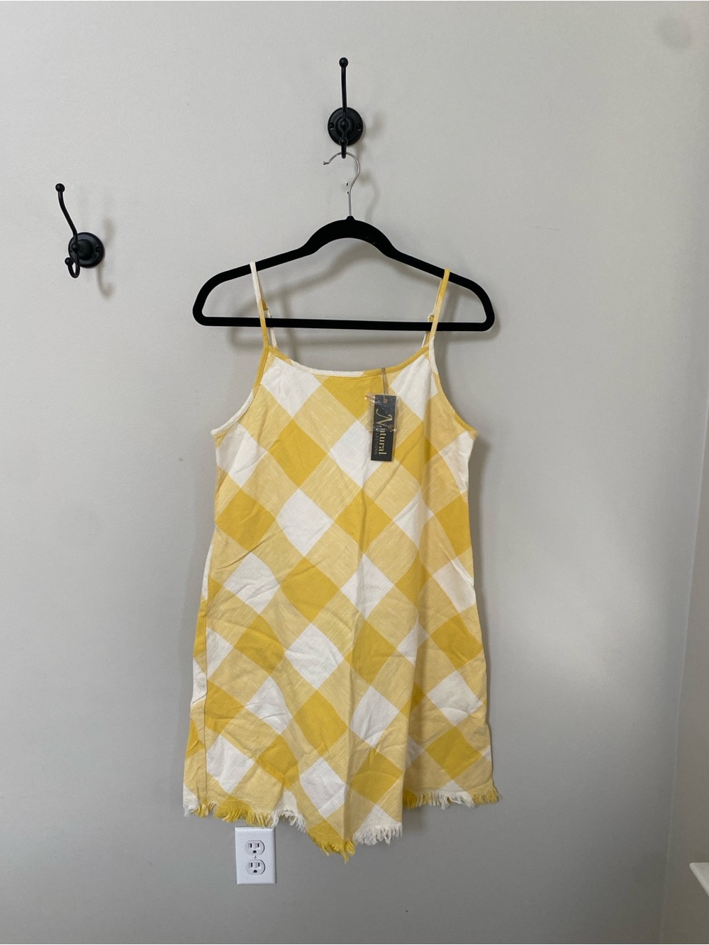 New Autumn Yellow Gingham Cotton Natural Reflections MIDI Dress SZ Medium